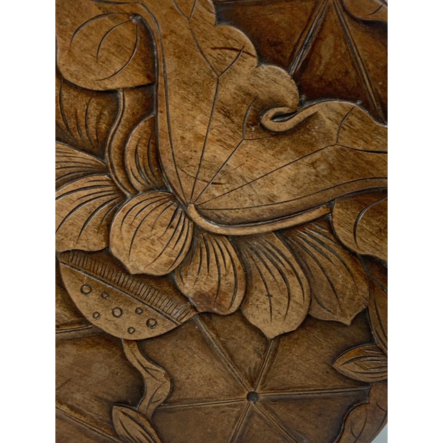Mid-Century French Carved Oak Side Table with Lotus Motif, 1950s For Sale - Image 14 of 18