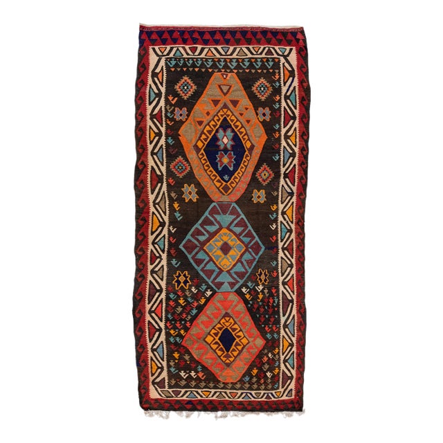 1960s Vintage Turkish Kilim Multicolor Handmade Tribal Wool Rug For Sale