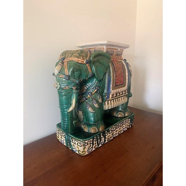 Mid 20th Century Vintage Elephant Garden Stool/Table With Glass Top