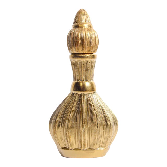 Moorish Bohemian Decorative Gilt Porcelain Flask With Lid For Sale