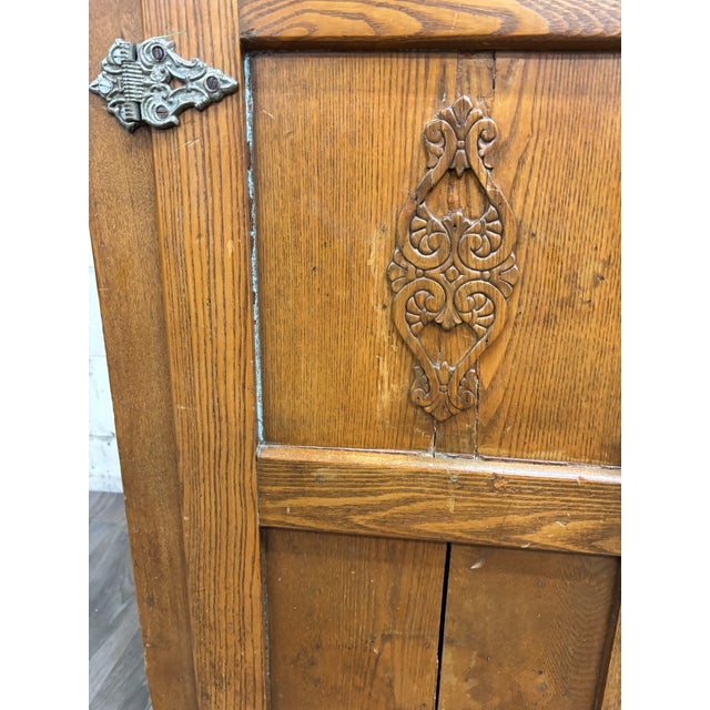 Antique Large Size American Oak and Metal Ice Box Chest Cabinet For Sale - Image 12 of 15