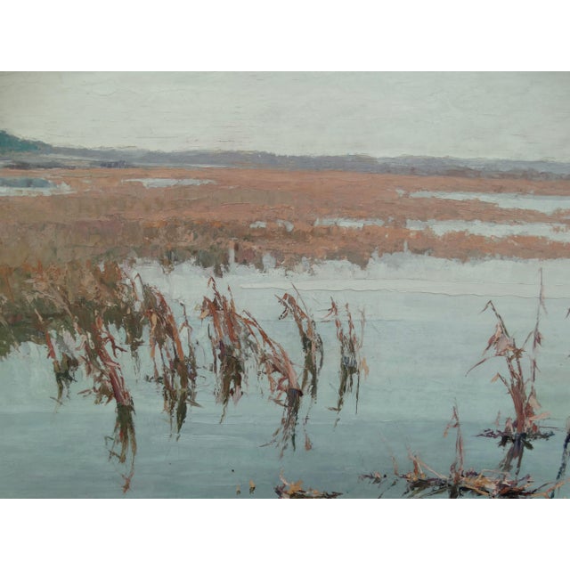 Théodore Lemonnier 1815-1888 Signed French Oil - River Marshes - Organic Modern For Sale - Image 12 of 17