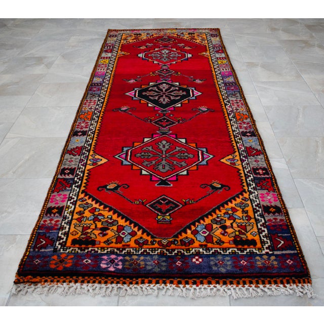 Textile 1950s Hand Knotted Turkish Rug for Hallway, Runner Rug, Bed Side Accent, Kitchen Rug - 3′8″ X 10′5″ For Sale - Image 7 of 17