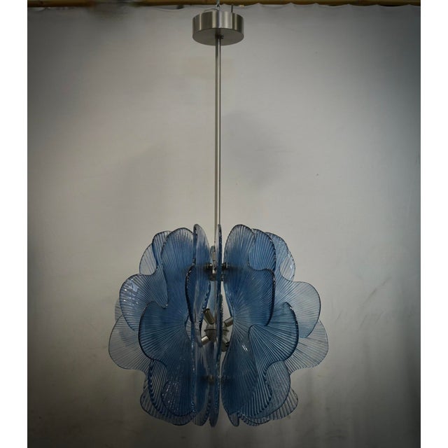 Blue Murano Aqua Blu Glass Chandeliers and Pendant in the style of Fontana Arte, 1990s For Sale - Image 8 of 10