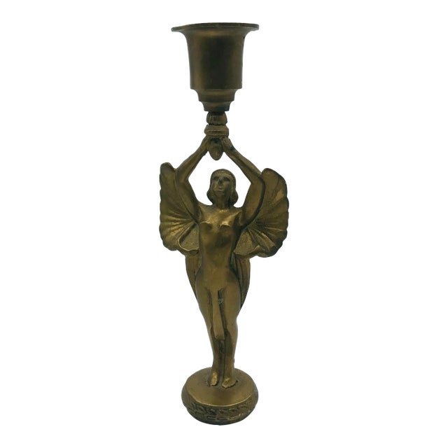 Vintage Brass Winged Victory Figure Candle Holder For Sale