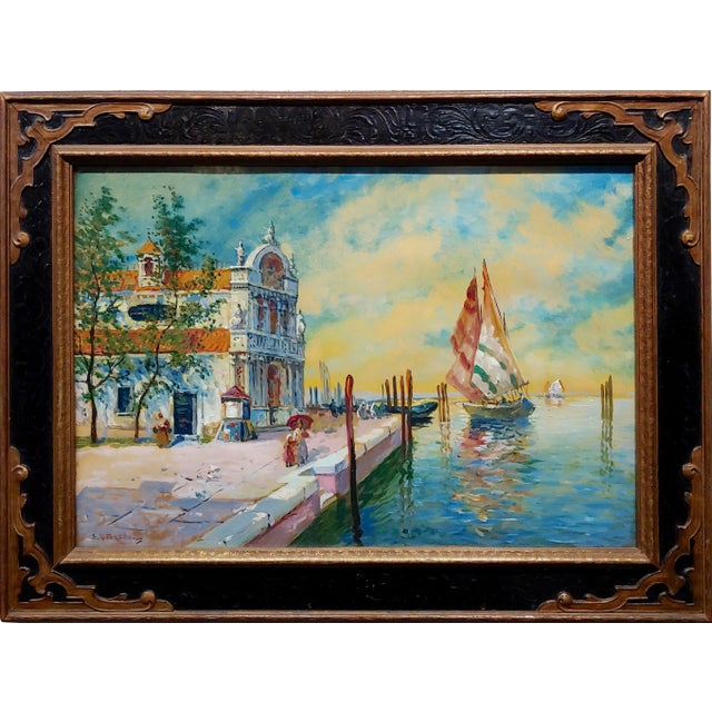 19th Century Mediterranean Painting by s.r. Torello of Venetian Scene For Sale