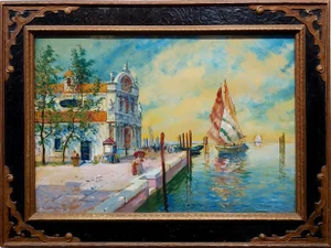 19th Century Mediterranean Painting by s.r. Torello of Venetian Scene
