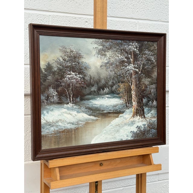 Winter Forest Landscape - Antique Oil Painting by 19th Century American Artist 1920 Circa For Sale - Image 12 of 18