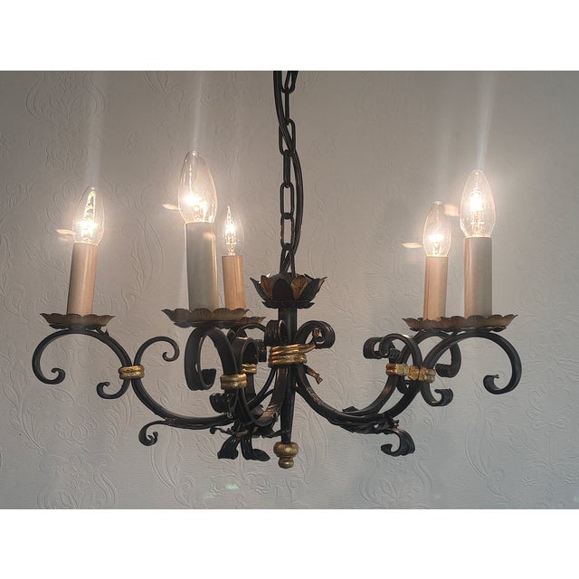 Wrought Iron 5-Light Chandelier, 1960s For Sale - Image 11 of 14