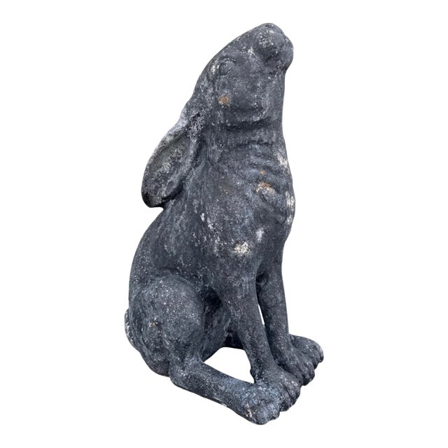 Vintage Cast Iron Moon-Gazing Hare Garden Statue For Sale