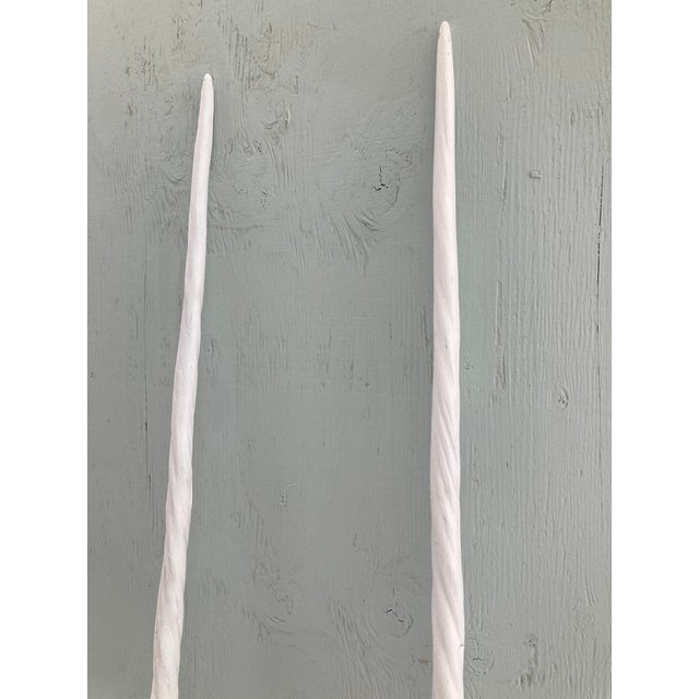 Plastic Tony Duquette Faux Narwhal Tusks Handmade and Painted- A Pair For Sale - Image 7 of 10