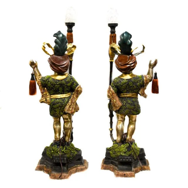 Pair of 62-Inch Italian Venetian Revival Figural Floor Lamps, Hollywood Regency Style For Sale - Image 4 of 4