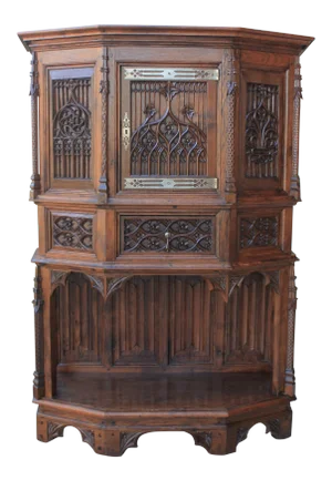 Antique French Gothic Vestry Sacristy Cabinet Oak 19th Century