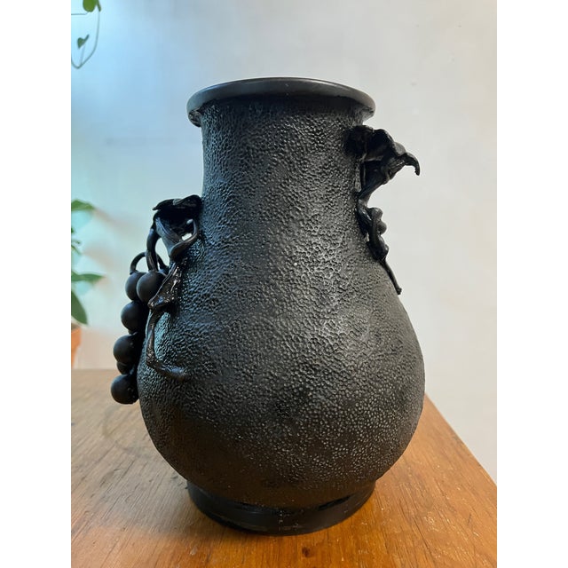 Antique Japanese Bronze Textured Black Metal Floral Vase Meiji Era For Sale In New York - Image 6 of 12
