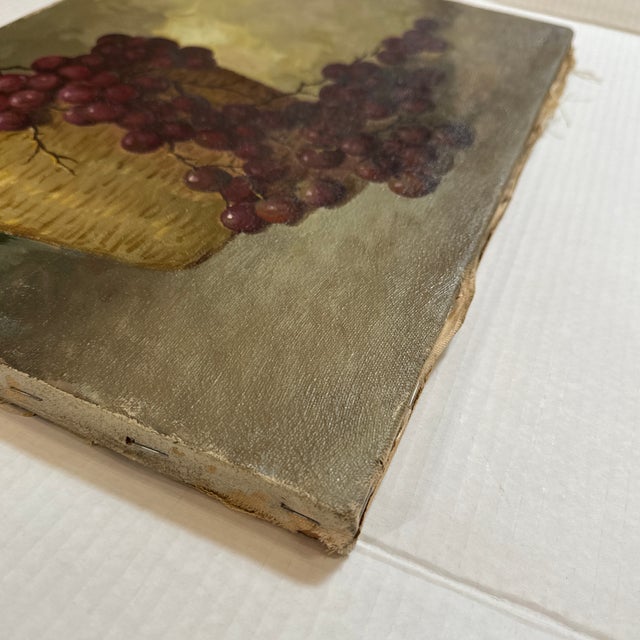 Purple Still Life Painting of Grapes in Basket 1966 For Sale - Image 8 of 8