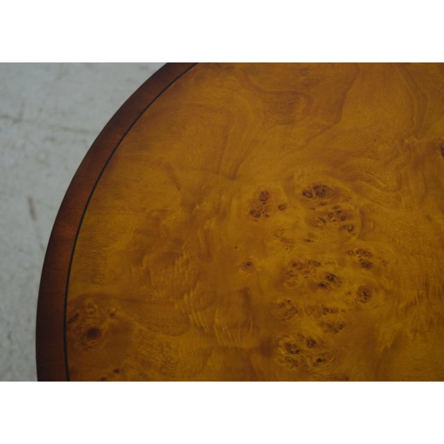2000 - 2009 Regency Style Burl Walnut Round Pedestal Table For Sale - Image 5 of 8