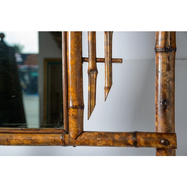 Antique Burnt Bamboo Hat Rack With Mirror, C. 1900, English Chairish