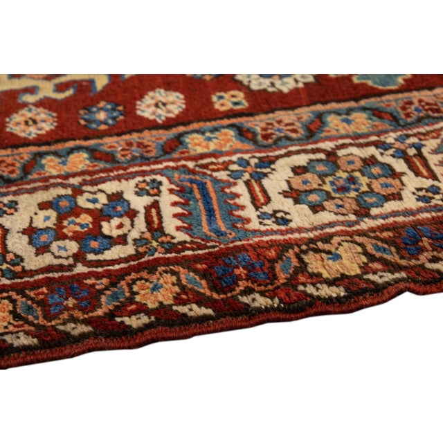 Red Antique Serapi Persian Handmade Multi Medallion Motif Wool Runner For Sale - Image 10 of 12