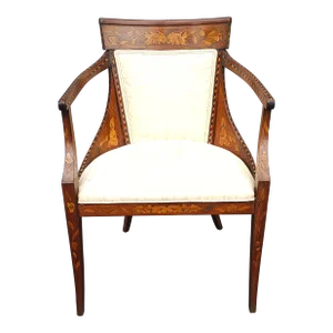 18th Century Neoclassical Dutch Marquetry Satinwood Inlays and Upholstered Armchair
