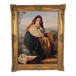 Large 19th Century Continental Painting of Mother & Child For Sale