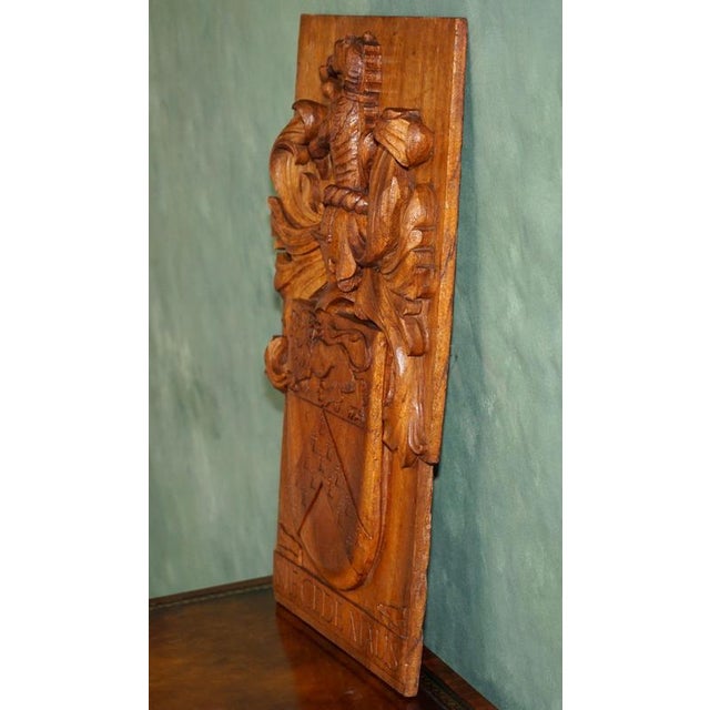 Large Antique Hand-Carved Oak Heraldic Coat of Arms Armorial Panel For Sale - Image 13 of 18