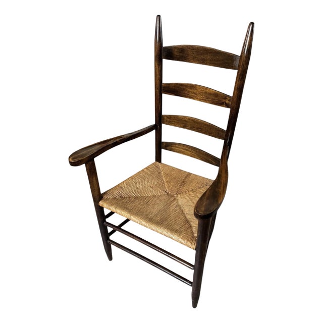 Early 20th Century Antique Ladderback Rush Seat Chair For Sale