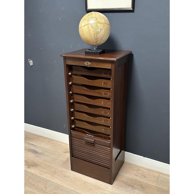 Brown Vintage Roll-Top Filing Cabinet in Mahogany, 1930s For Sale - Image 8 of 12