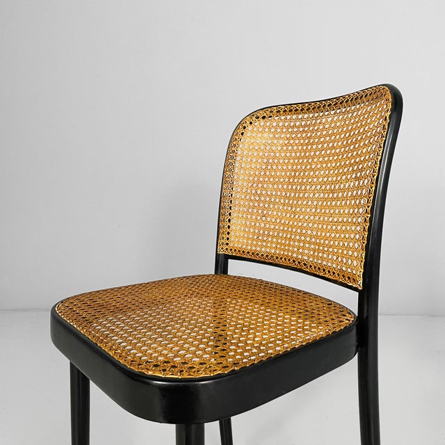 Czechoslovak Modern Straw and Black Wood Chairs 811 by Joseph Hoffmann for Drevounia, 1980s, Set of 6 For Sale - Image 6 of 15
