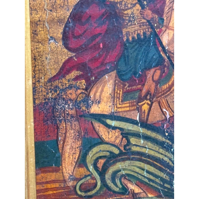 Italian Saint George & Dragon Painted Wood Icon in 19th-Century Italian Giltwood Frame For Sale - Image 3 of 6
