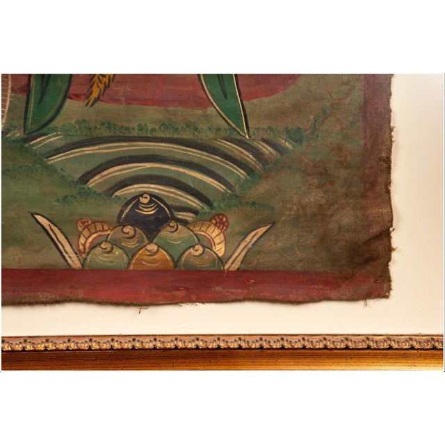 19th Century Tibetan Green Tara Thangka Painting on Cotton, Framed For Sale - Image 9 of 10