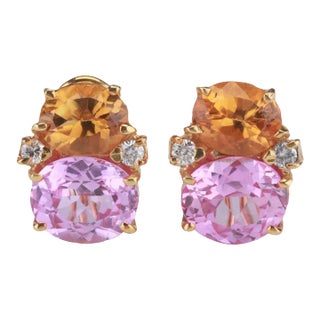 Christina Addison Medium Gum Drop Earrings With Citrine and Pink Topaz and Diamonds - a Pair For Sale