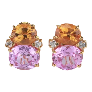 Christina Addison Medium Gum Drop Earrings With Citrine and Pink Topaz and Diamonds - a Pair