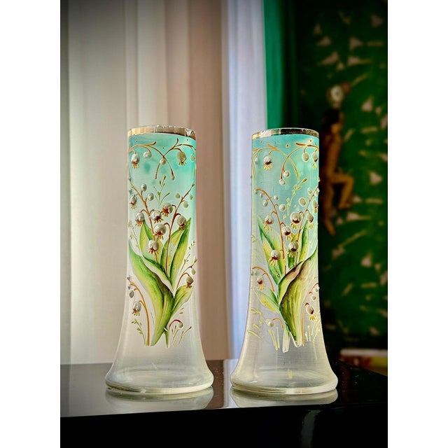 Art Nouveau Satin Glass Lily of the Valley Vases from Legras, 1890s, Set of 2 For Sale - Image 15 of 17