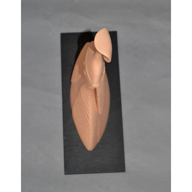 Peach Lineasette Italy Ceramic Lady Hat Figurative Sculpture Slate Base For Sale - Image 8 of 13