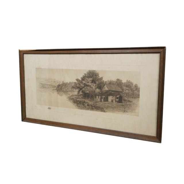 Victorian Antique Hc Rost Forked River Landscape Riverscape Cottage Etching 30" For Sale - Image 3 of 13