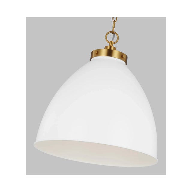Chapman & Myers by Visual Comfort Studio Wellfleet Large Dome Pendant, Matte White & Burnished Brass For Sale - Image 4 of 5