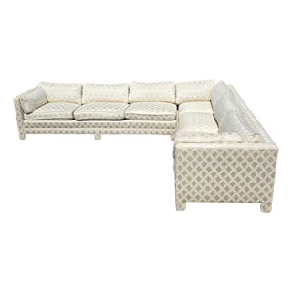 Mid-Century W & J Sloane Tuxedo Sectional Sofa in Custom Geometric Jacquard Upholstery For Sale