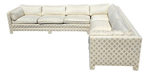 Mid-Century W & J Sloane Tuxedo Sectional Sofa in Custom Geometric Jacquard Upholstery