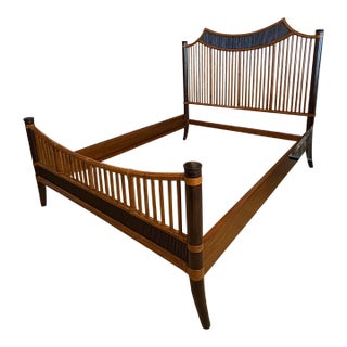 Vintage Baker Furniture Bamboo Rattan Pagoda Queen Size Bed Headboard Footboard Frame Set For Sale