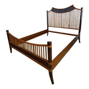 Vintage Baker Furniture Bamboo Rattan Pagoda Queen Size Bed Headboard Footboard Frame Set