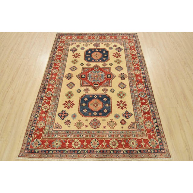 Farmhouse Kazak Rug 5’8” X 7’7” Beige Wool Tribal Hand-Knotted Oriental Carpet For Sale - Image 3 of 12