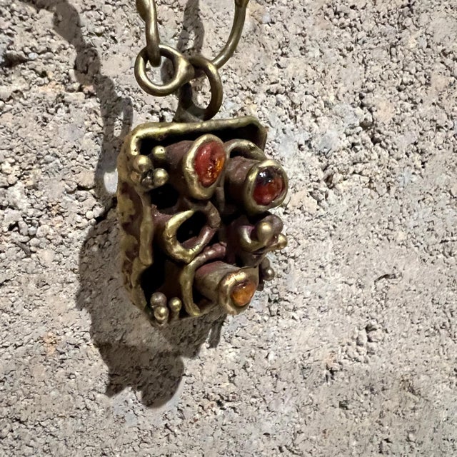 1970s Pal Kepenyes Brutalist Brass Necklace For Sale In San Diego - Image 6 of 7