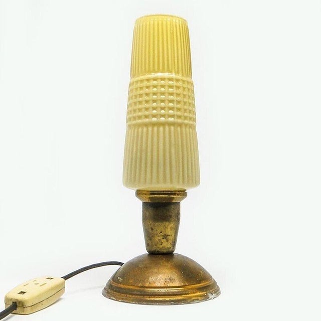 Goldenrod Postmodern Bedside Lamp in Brass and Glass, Poland, 1970s For Sale - Image 8 of 8