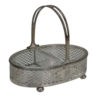 Antique Victorian Meriden Britannia Sterling Silver Divided Basket Dish Compote For Sale