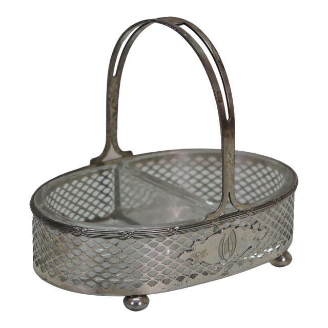 Antique Victorian Meriden Britannia Sterling Silver Divided Basket Dish Compote For Sale