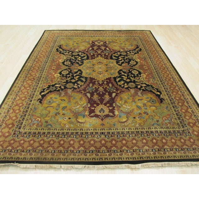 Textile Oriental Black Hand-Knotted New Zealand Wool Rug Carpet, Medallion Design For Sale - Image 7 of 8