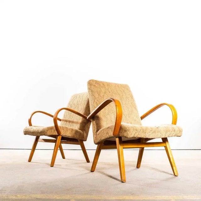 Armchairs with Geometric Slub Jacquard Upholstery by Jaroslav Šmídek, 1950s For Sale - Image 11 of 11