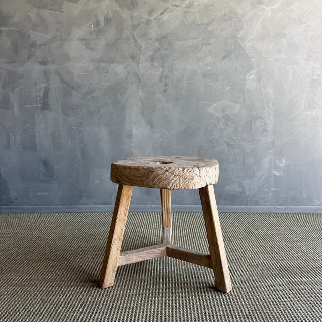 Vintage Elm Wood Wheel Side Table #A53 For Sale - Image 4 of 8