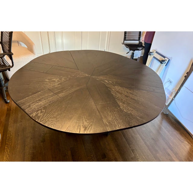 Art Deco Restoration Hardware Addison Round Jupe Extension Dining Table (Black Oak) For Sale - Image 3 of 5