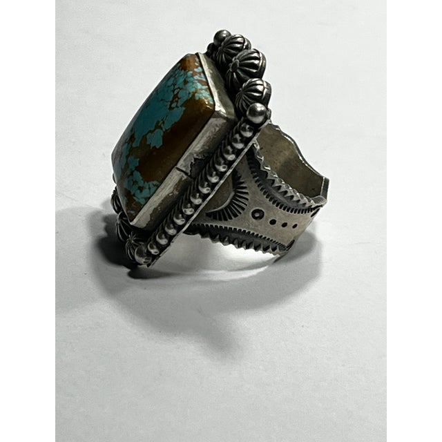 1990s Henry Calladito, Sterling Silver and Turquoise Native American Ring, Size 9 For Sale In South Bend - Image 6 of 6